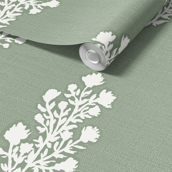 Julieta Floral Wallpaper in Green Linen by Sabina Maria