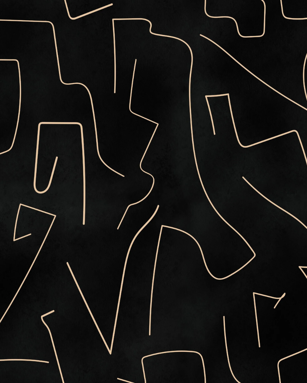 Close-up of Kelly Black wallpaper featuring abstract scribbled lines across a solid black background for a playful, postmodern look | Peel and stick Wallpaper by Funky Paper Co