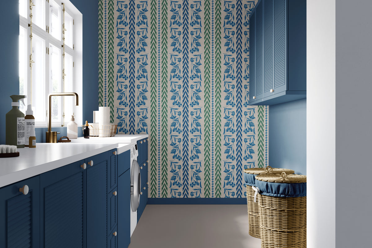 Floral Stripes - Blue/Green