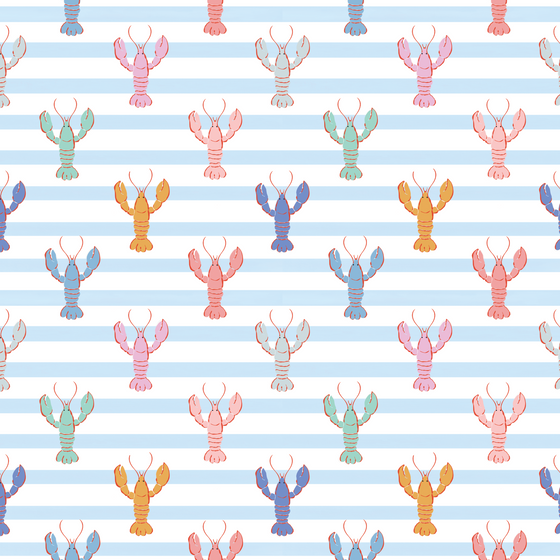 Lobster Fête Blue Stripe Wallpaper