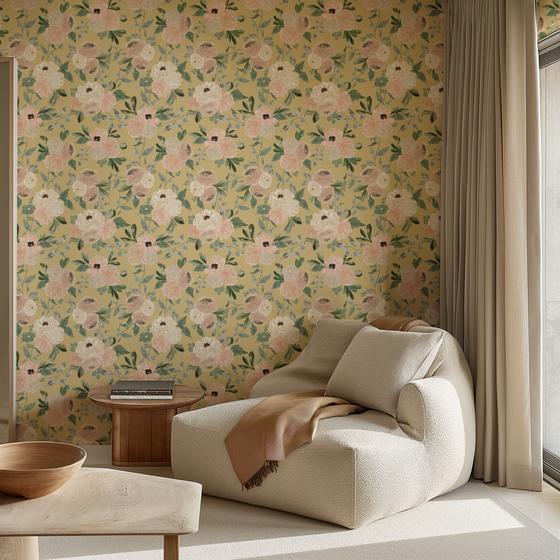 Midnight Florals Wallpaper in Mustard by Sabina Maria