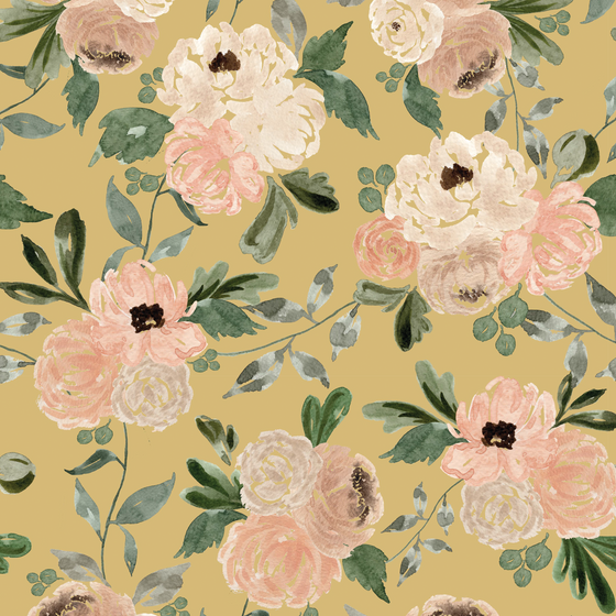 Midnight Florals Wallpaper in Mustard by Sabina Maria