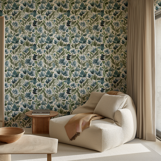 Tulip Vines Wallpaper in Cream by Sabina Maria