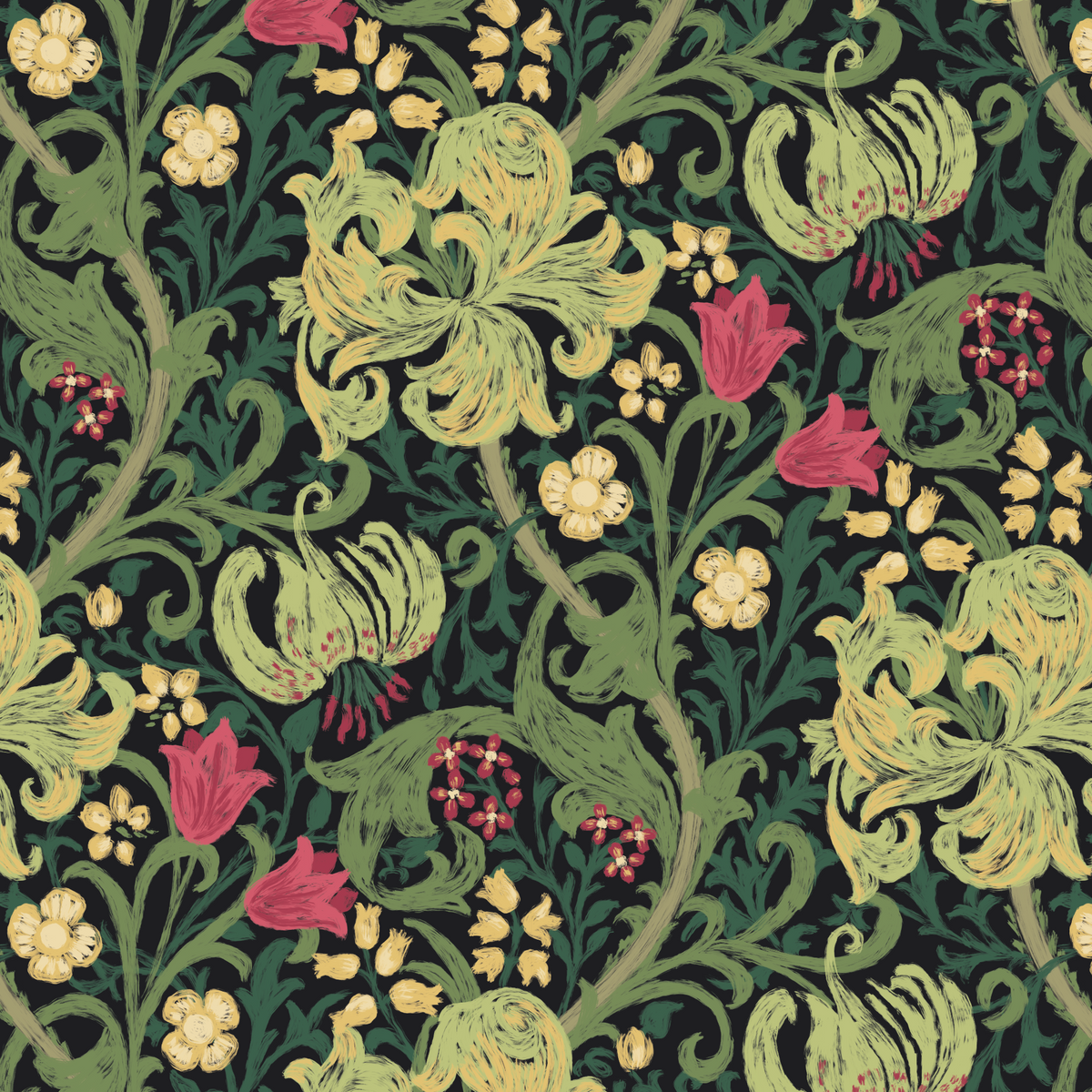 Modern Golden Lily - Red/Green