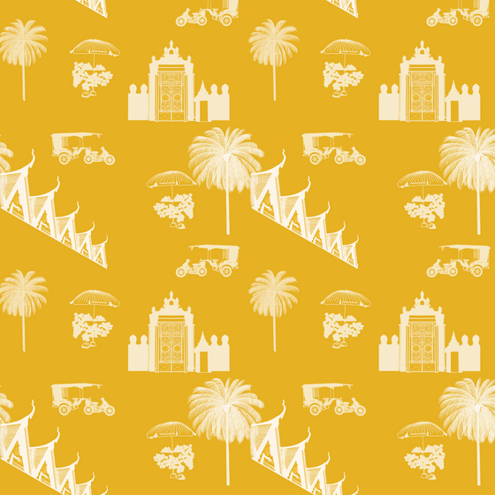 Phnom Penh Wallpaper in Mustard by Jenna Hang