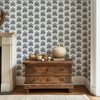 Folk Floral Wallpaper in Navy and White by Sabina Maria