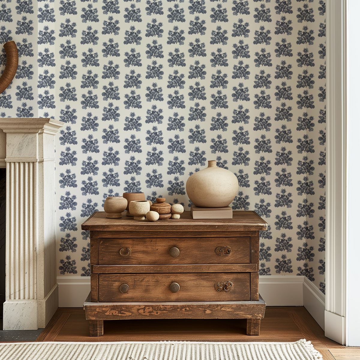 Folk Floral - Navy &amp; White