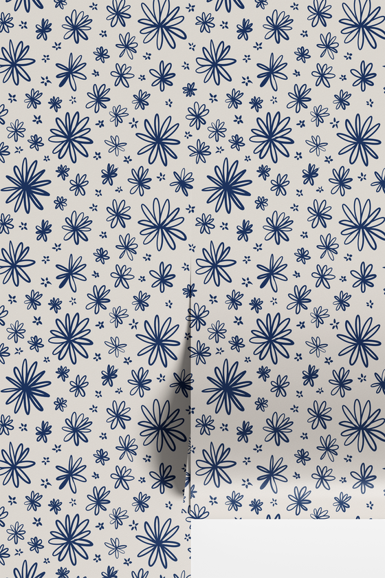 Navy Flowers Wallpaper X Katherine Morphett