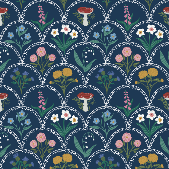 English Cutting Garden Wallpaper in Navy X Kate Clay