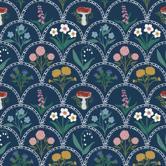 English Cutting Garden Wallpaper in Navy