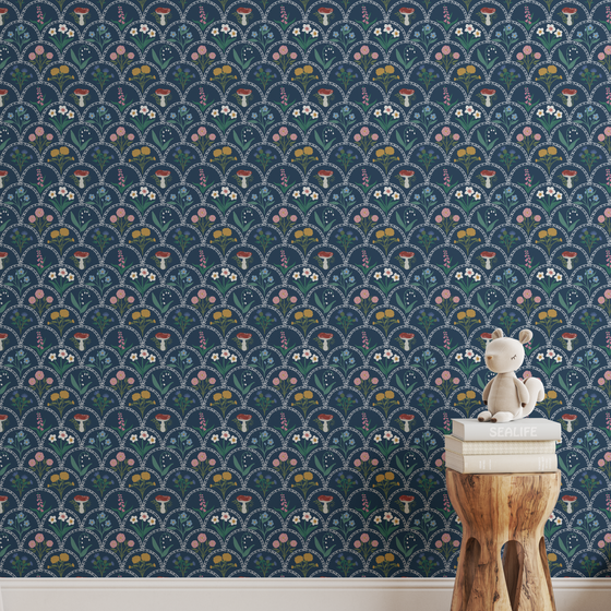 English Cutting Garden Wallpaper in Navy X Kate Clay