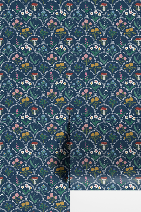 English Cutting Garden Wallpaper in Navy X Kate Clay