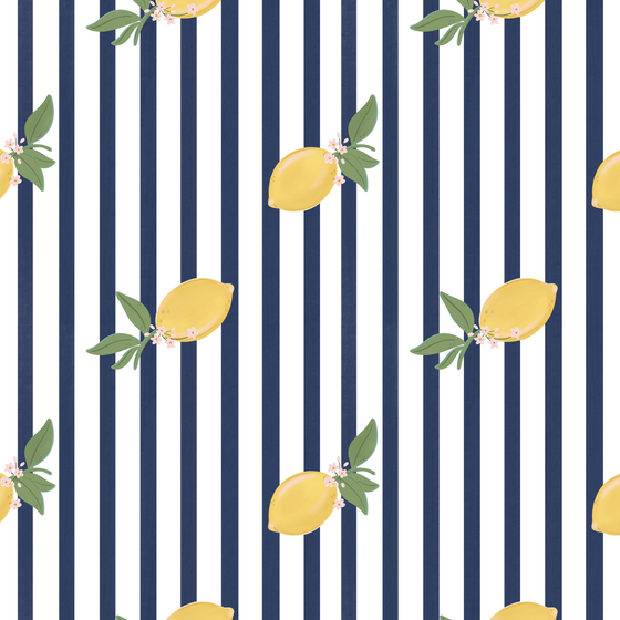 Zesty Stripe Wallpaper in Navy X Kate Clay