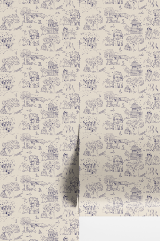 The Palace Gardens Wallpaper in Navy X Quirky Paisley Design