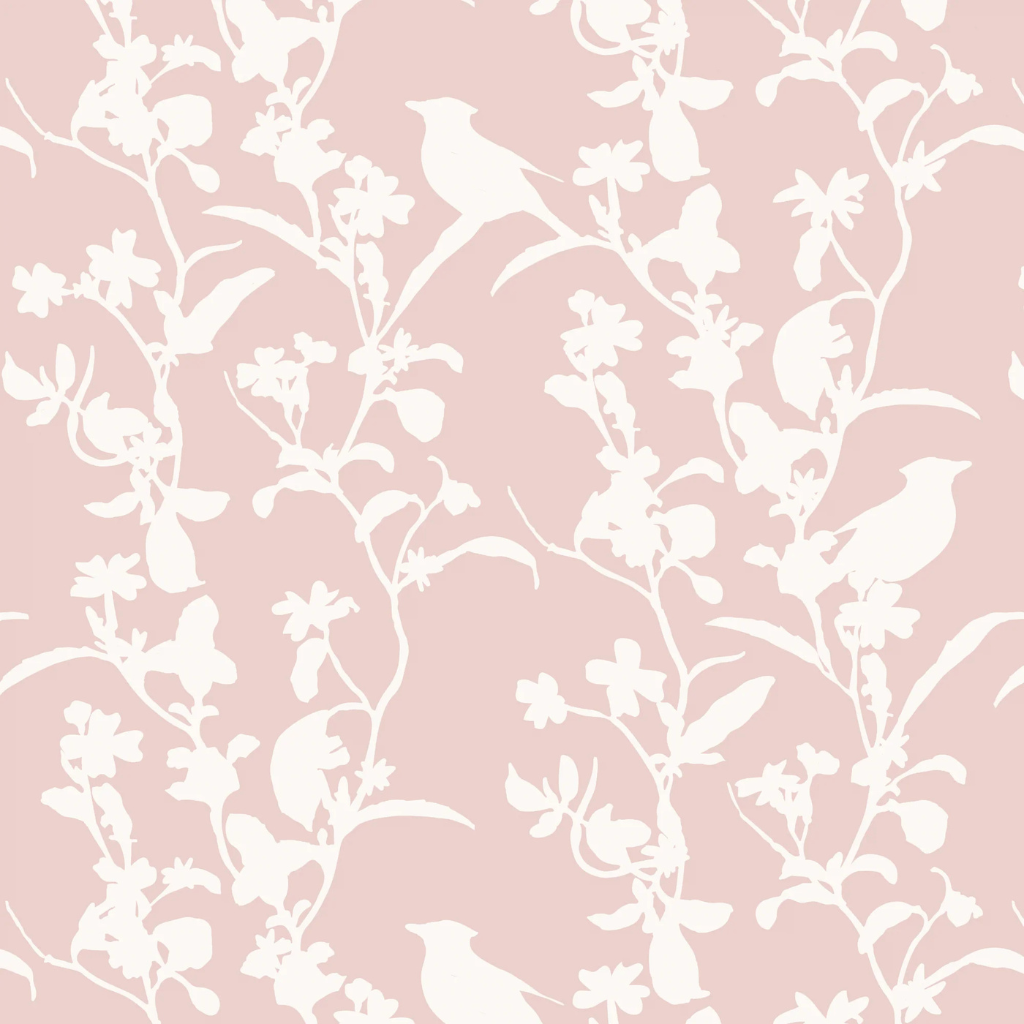 Soft pink floral wallpaper backdrop for a baby girl shower photo booth, featuring the Olivia pattern from Funky Paper Co.