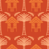 Tropical Huts Wallpaper in Orange by Jenna Hang