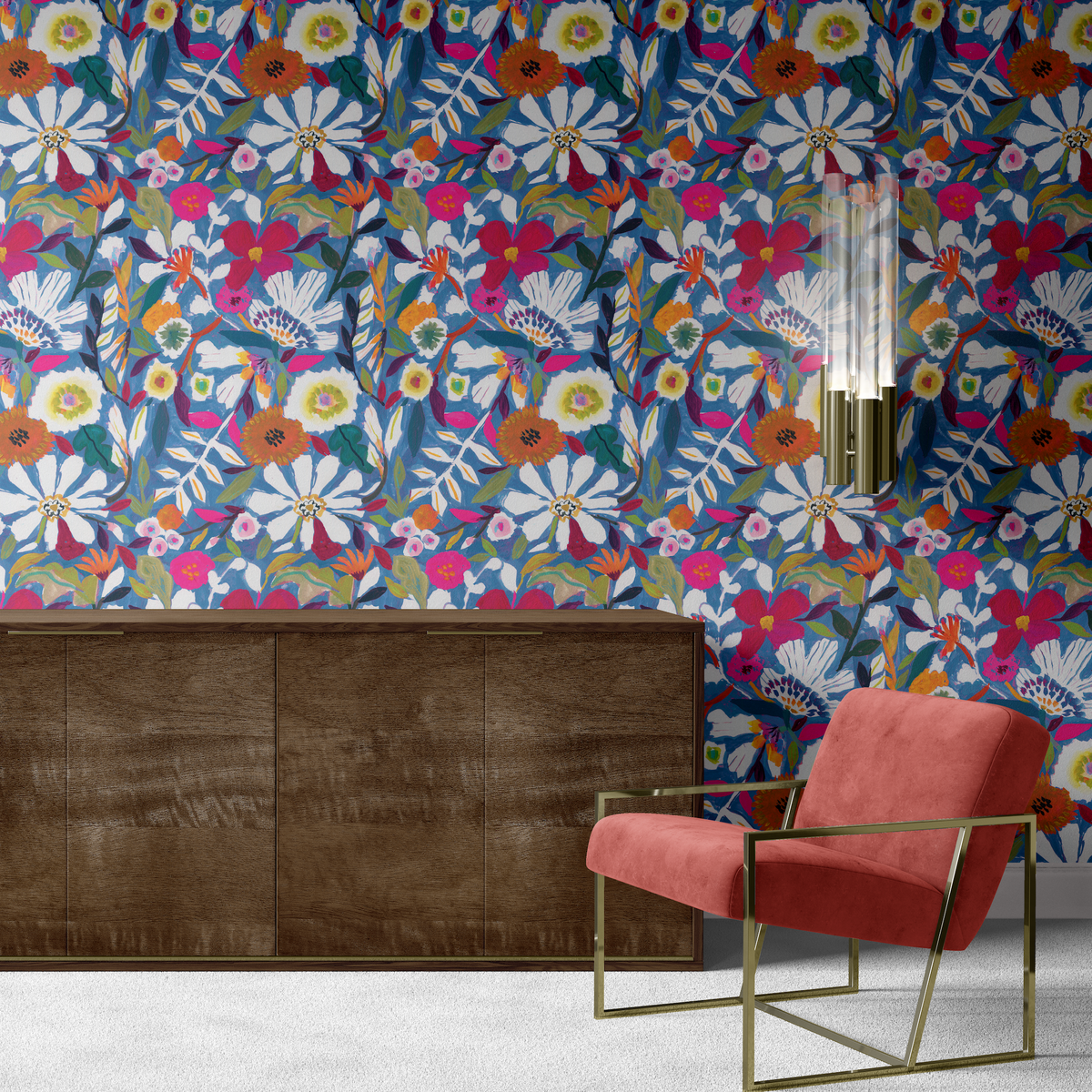 Painterly Floral Garden - Blue