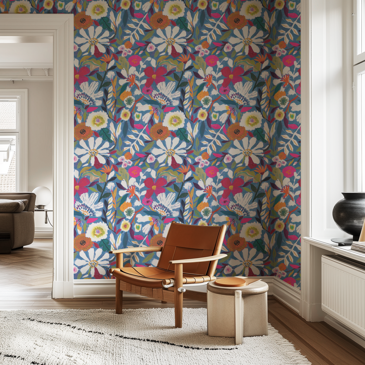 Painterly Floral Garden - Blue