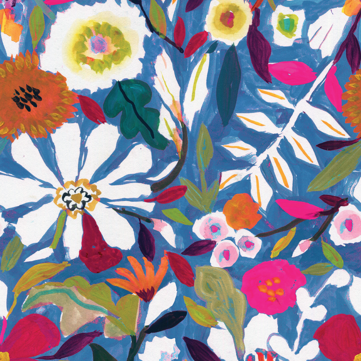 Painterly Floral Garden - Blue