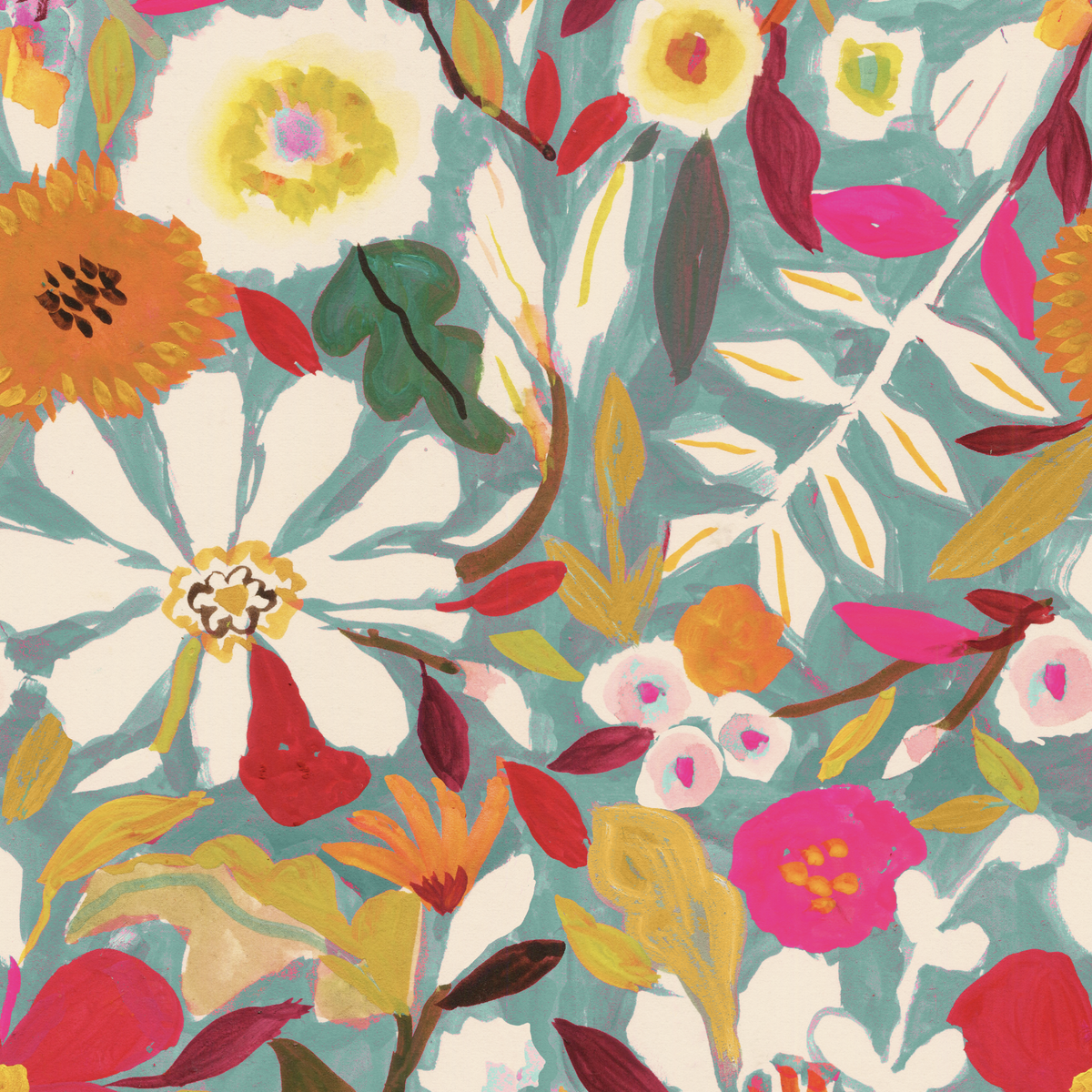 Painterly Floral Garden - Green