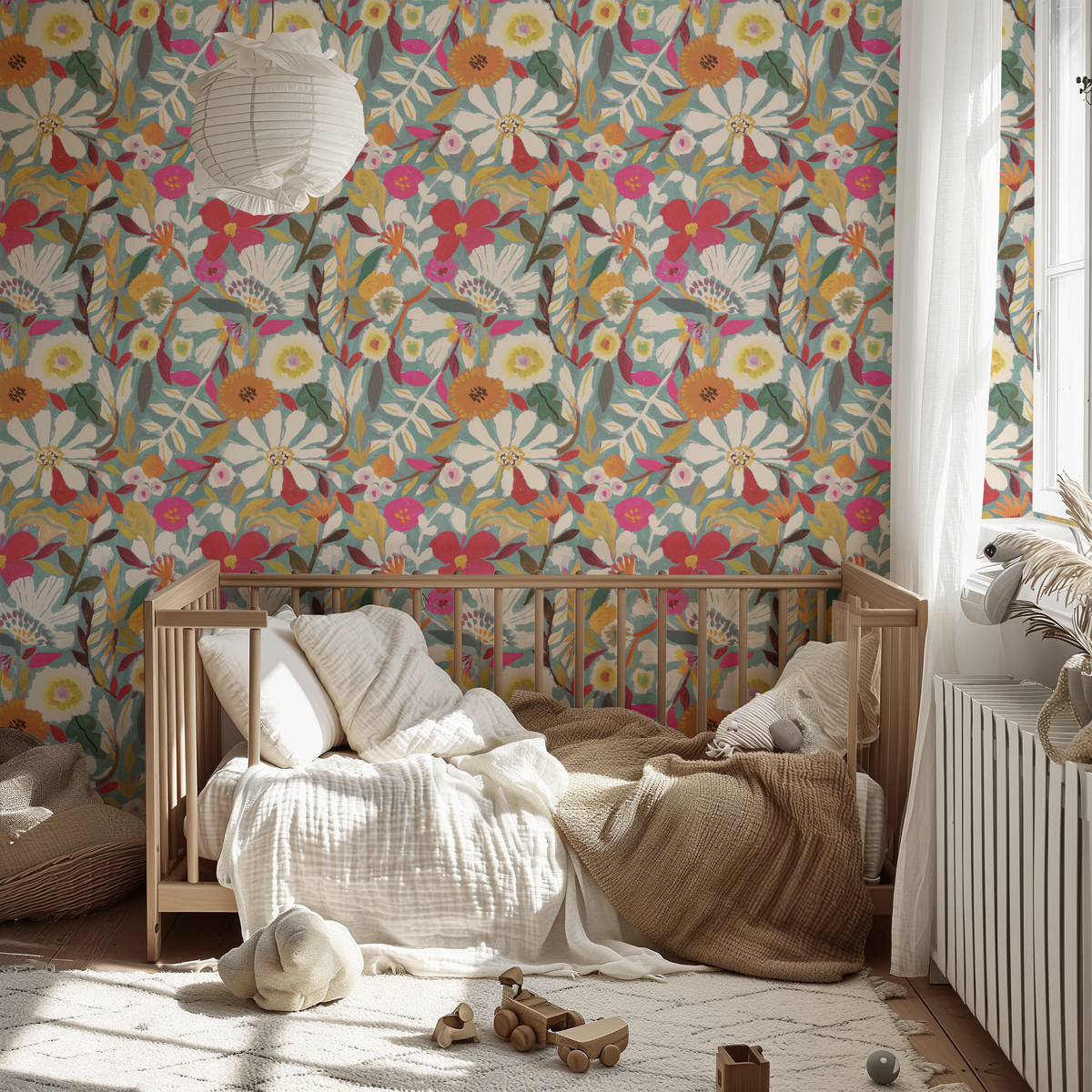 Painterly Floral Garden - Green
