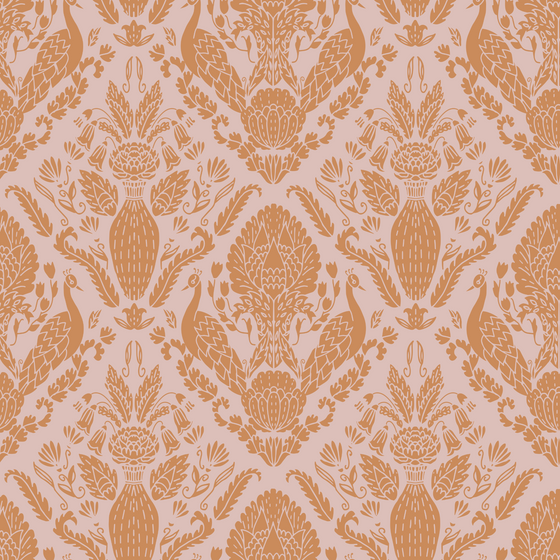 Peacock Damask Wallpaper in Pink