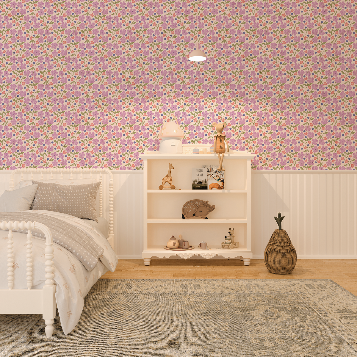 Pink Floral and Blueberries