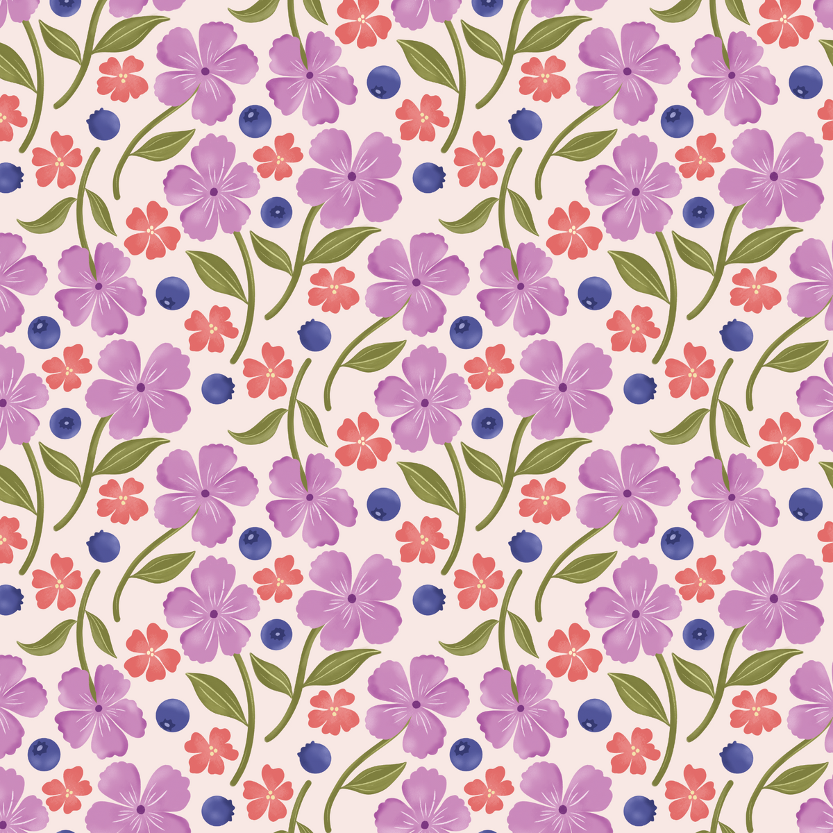 Pink Floral and Blueberries