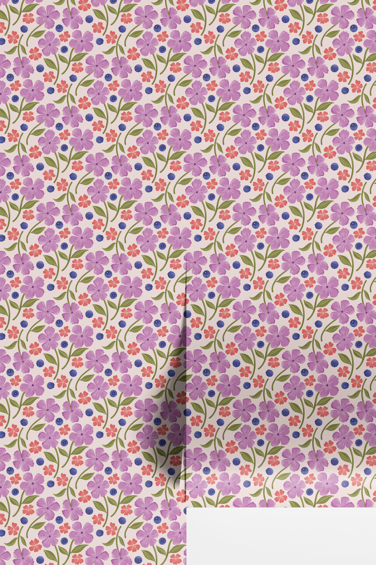 Pink Floral and Blueberries