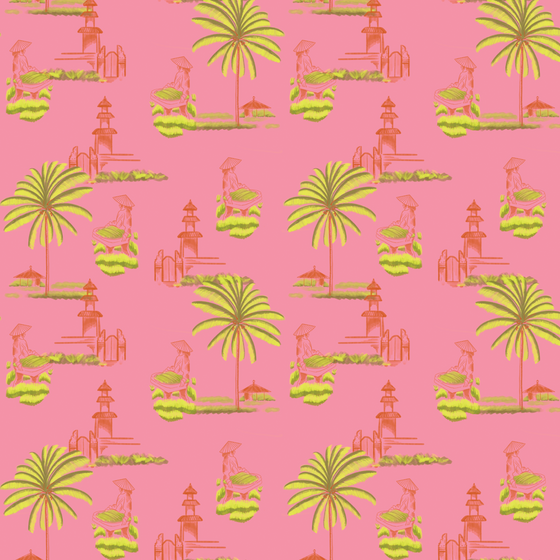 Bali Rice Fields Wallpaper in Pink by Jenna Hang