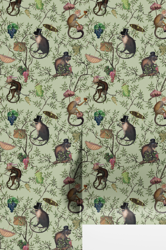 Playful Monkeys in Green Wallpaper X Uta Naumann