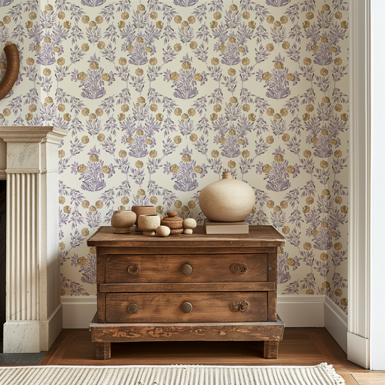 Darling Hydrangeas Wallpaper in Violet by Sabina Maria