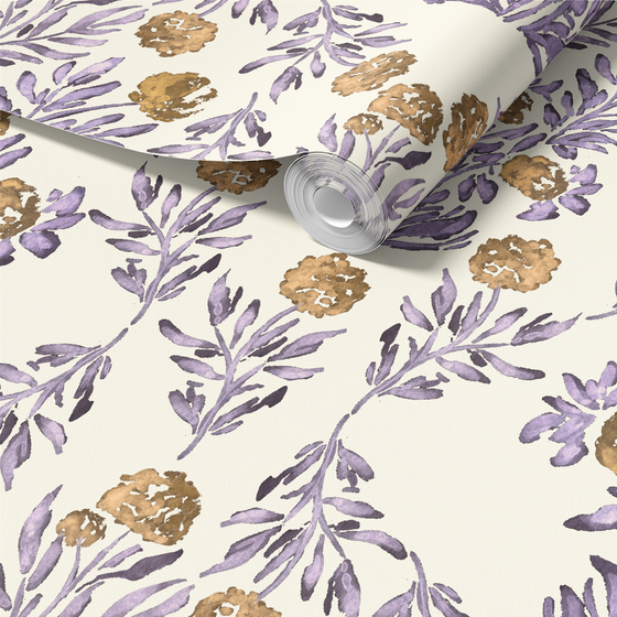 Darling Hydrangeas Wallpaper in Violet by Sabina Maria