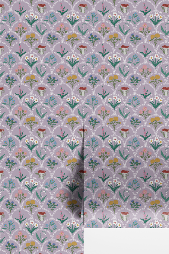 English Cutting Garden Wallpaper in Purple X Kate Clay