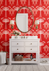 Tropical Huts Wallpaper in Red by Jenna Hang