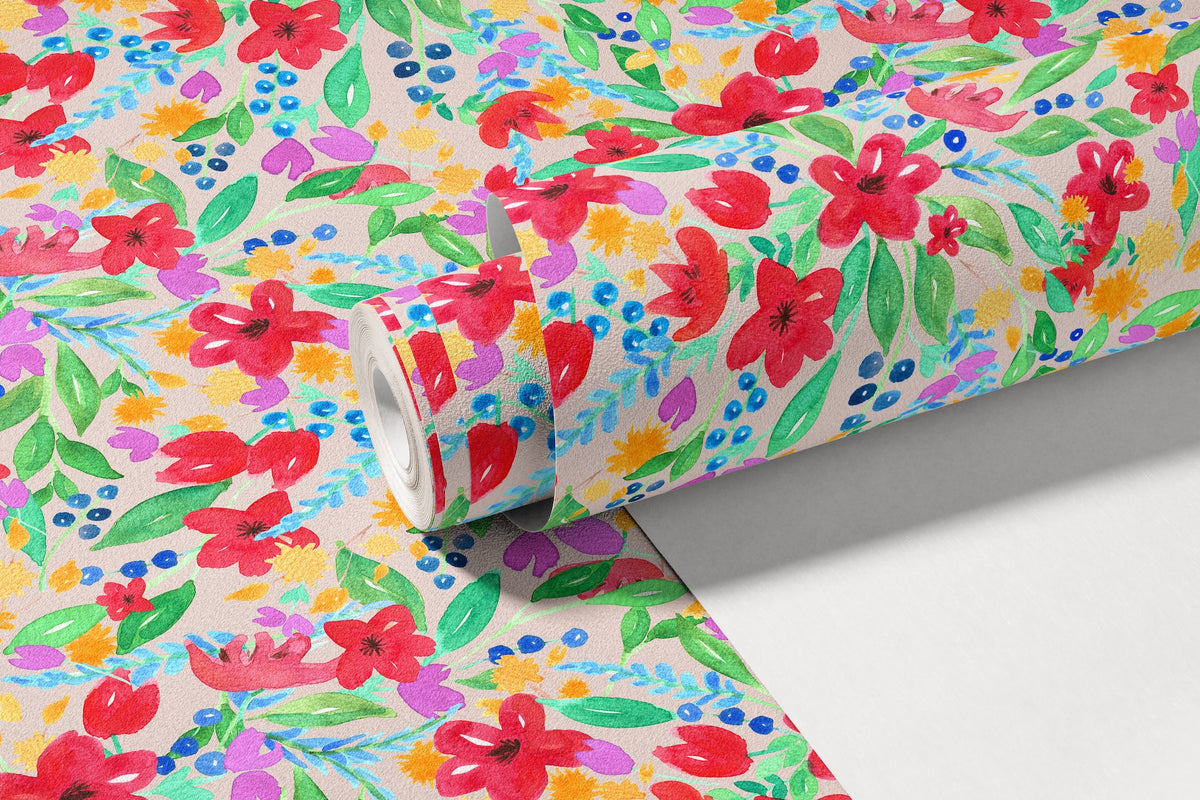 Watercolor Floral - Red