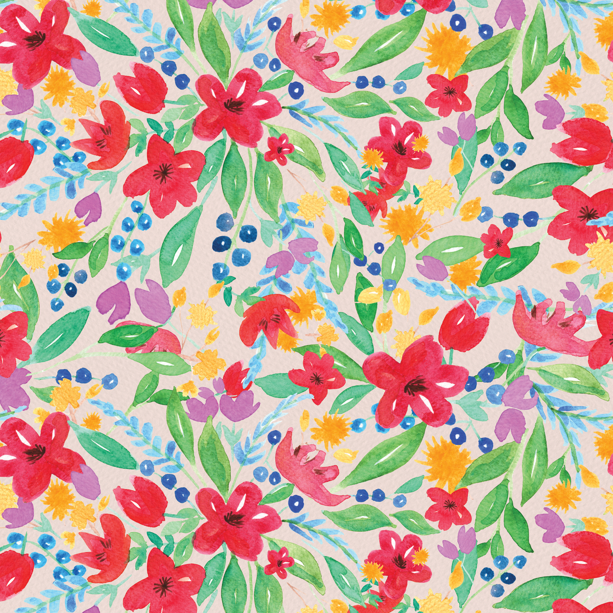 Watercolor Floral - Red