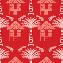  Tropical Huts Wallpaper in Red by Jenna Hang