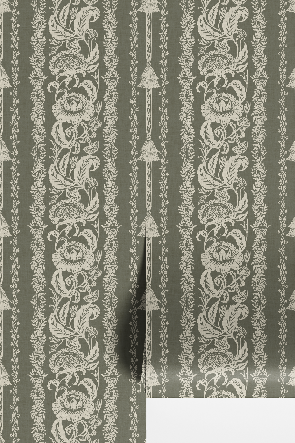 Oriental Floral Stripe - Olive