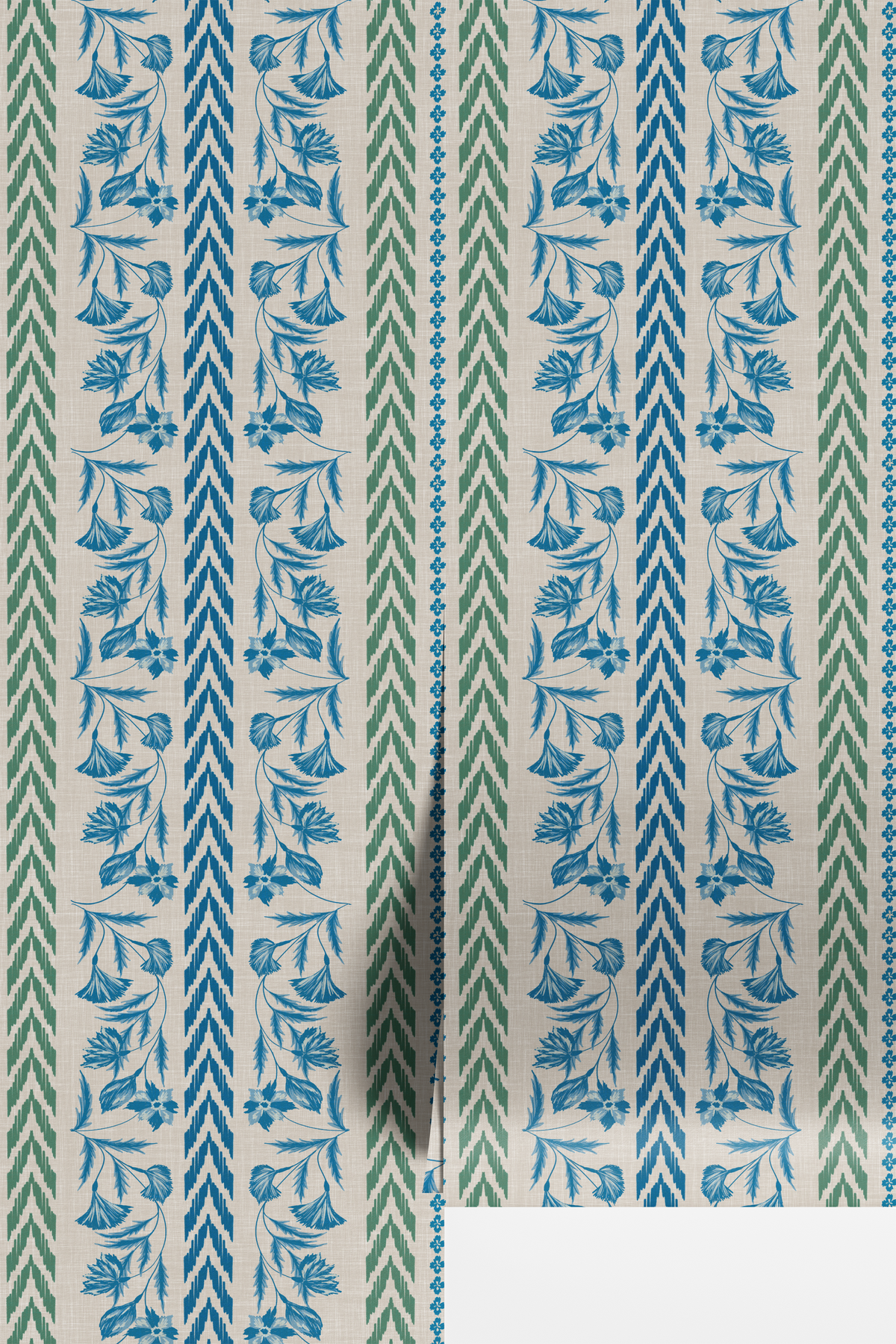 Floral Stripes - Blue/Green