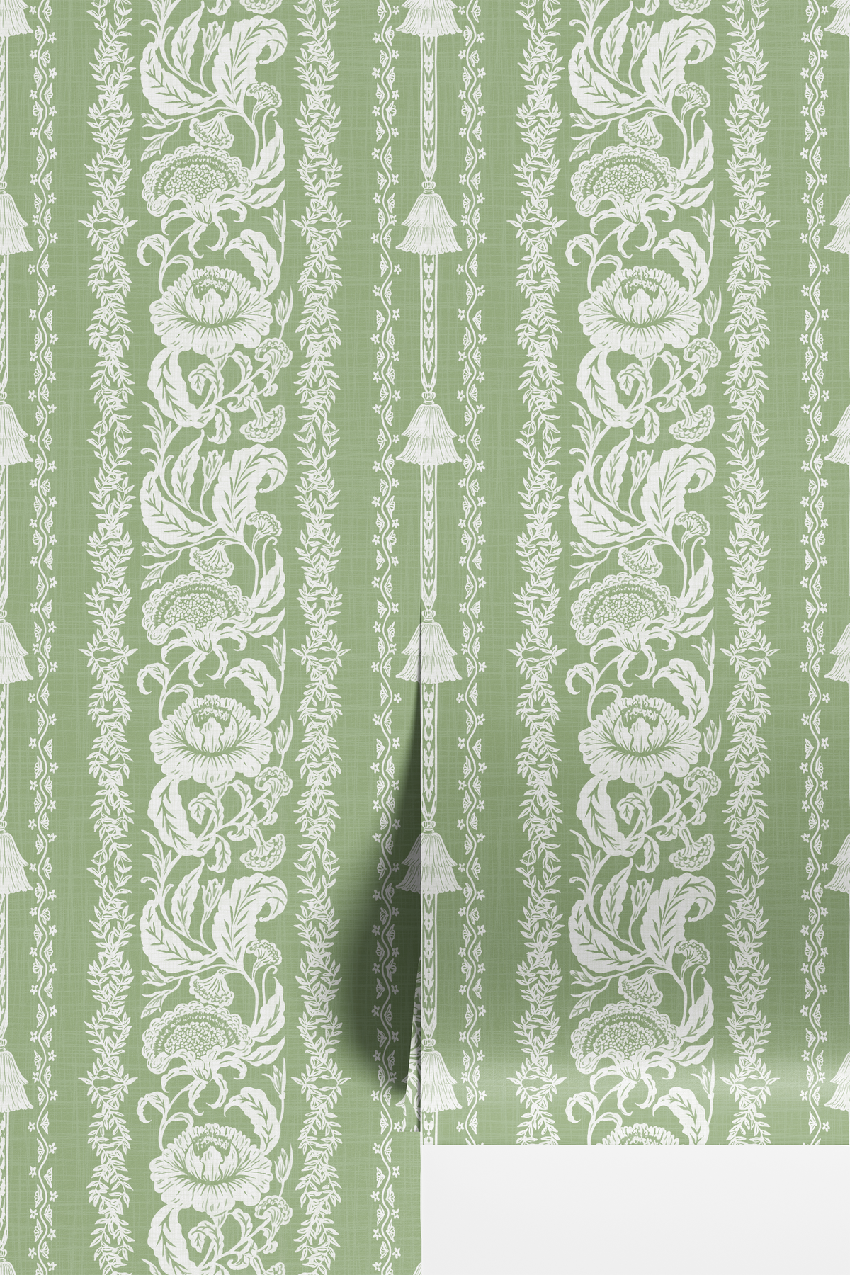 Oriental Floral Stripe - Sage Green