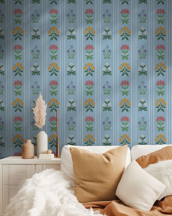 Rosemary Wallpaper in Blue X Kate Clay