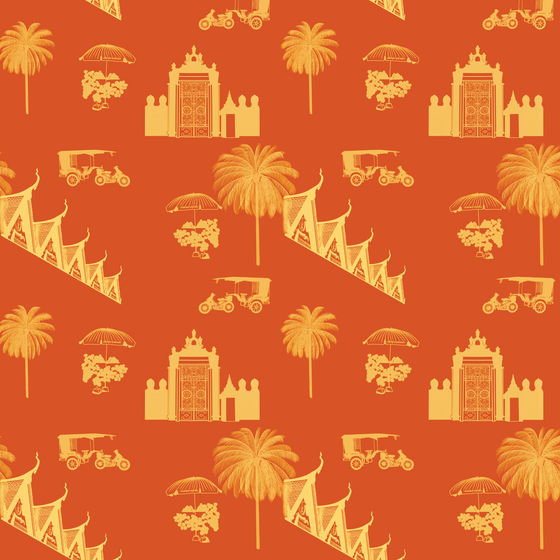 Phnom Penh Wallpaper in Rust by Jenna Hang