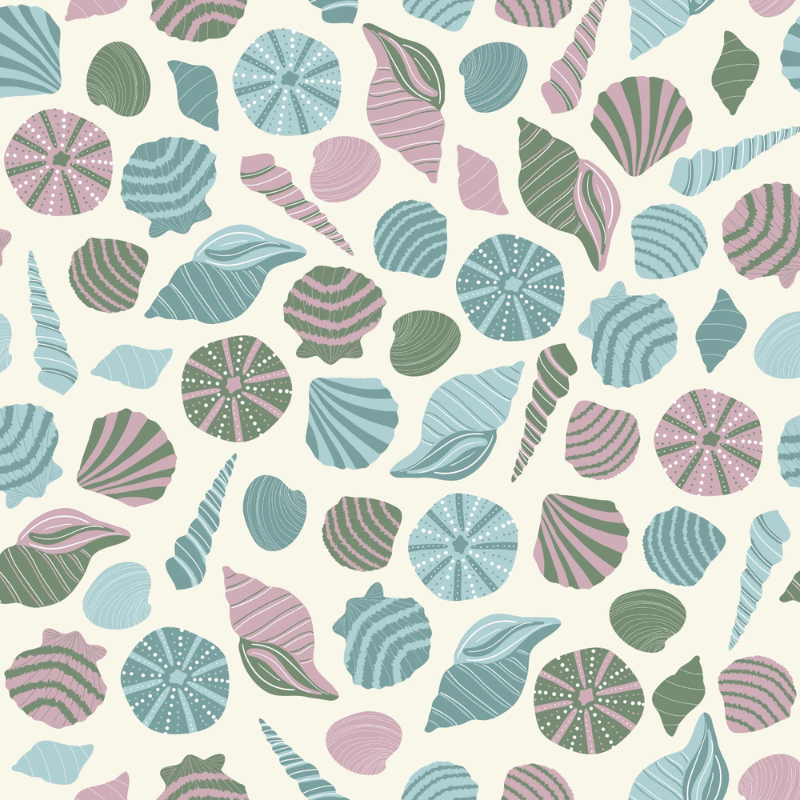 Seashells Muted coastal nursery wallpaper in neutral tones by Aralma Design