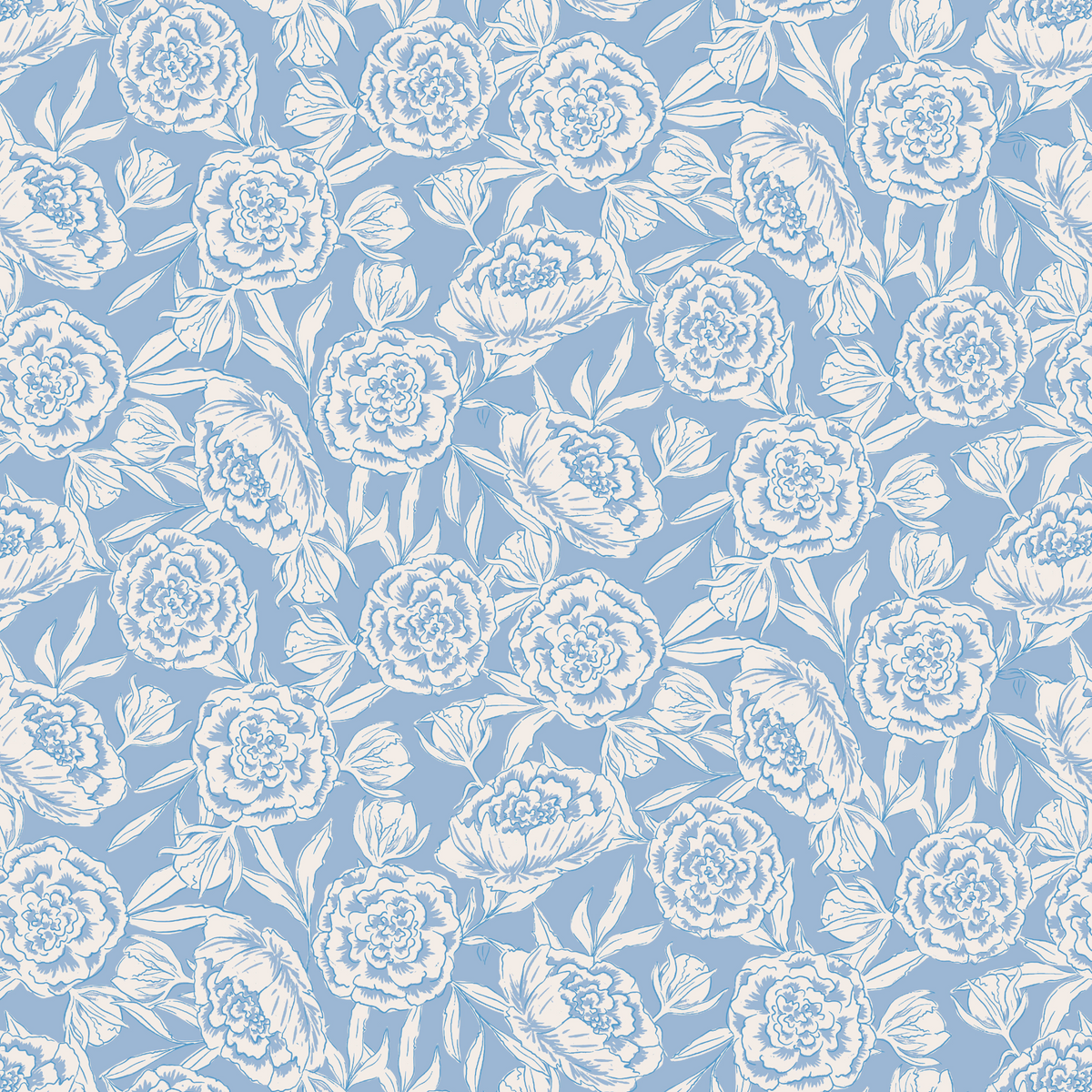 Sketchy Peonies - Blue