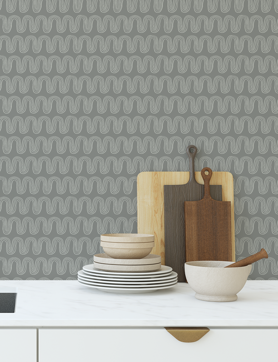 Sayulita Wallpaper in Slate X Rochelle Renee