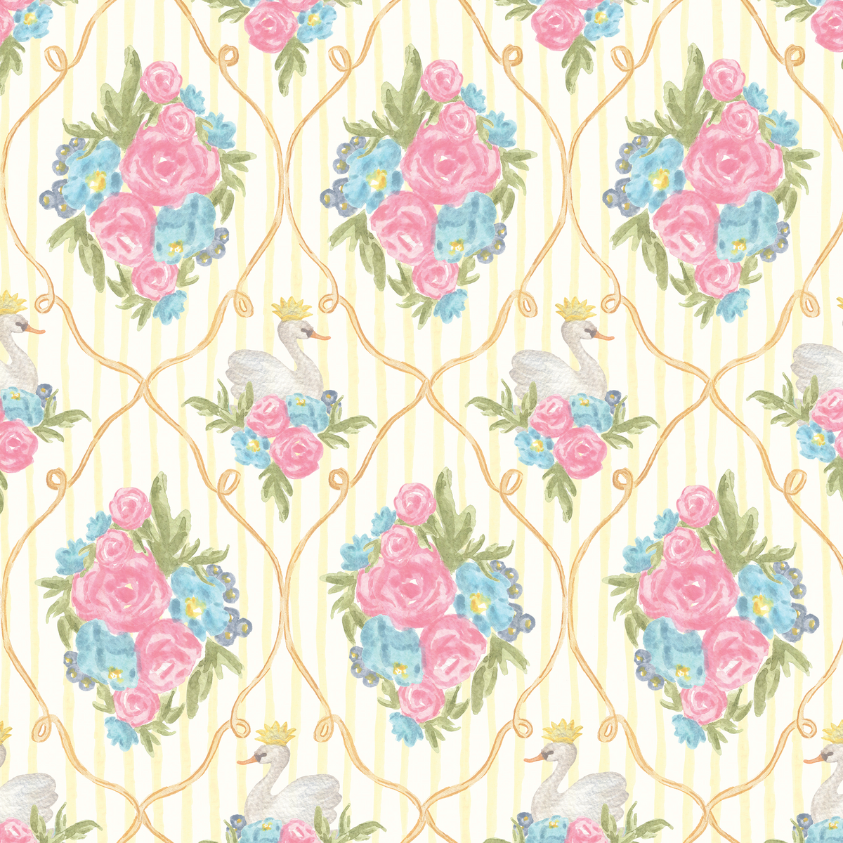 Sophie Floral Swan - White/Yellow Stripes