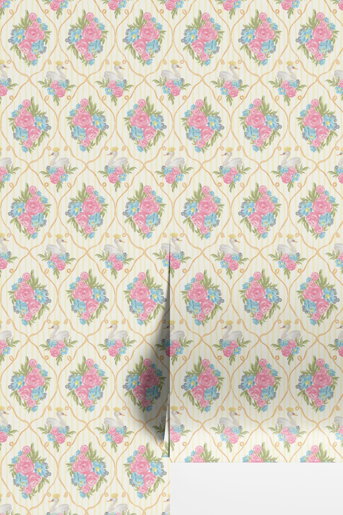 Sophie Floral Swan - White/Yellow Stripes