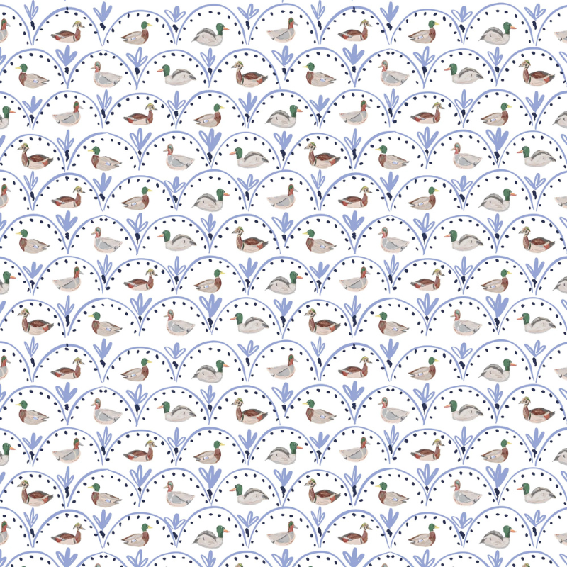 Ducks storybook nursery wallpaper with cartoonishly cute illustrated ducks for a playful, classic nursery.