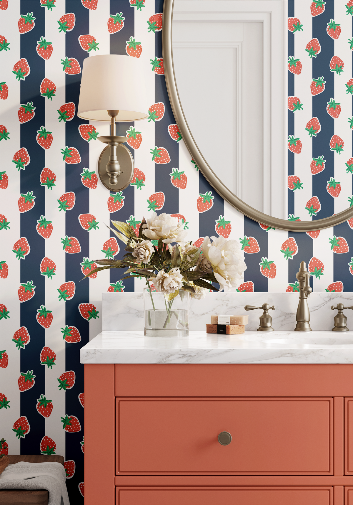 Strawberry Bliss - Navy Stripe